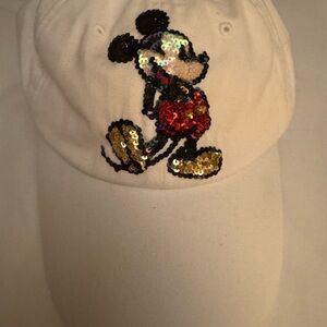Sequin Mickey Mouse White Cap